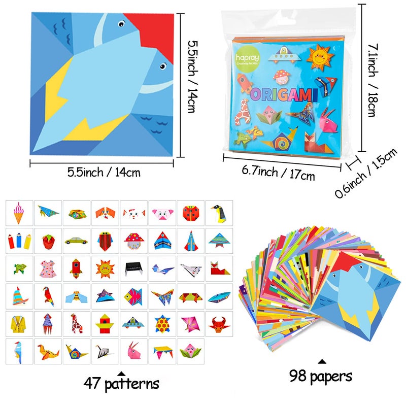 hapray Origami Kit for Kids Ages 5-8 8-12, with Guiding Book, 98 Sheets Paper with 47 Patterns, DIY Art and Craft Projects, Beginners Children's Day Gift Boy Girl - Image 4